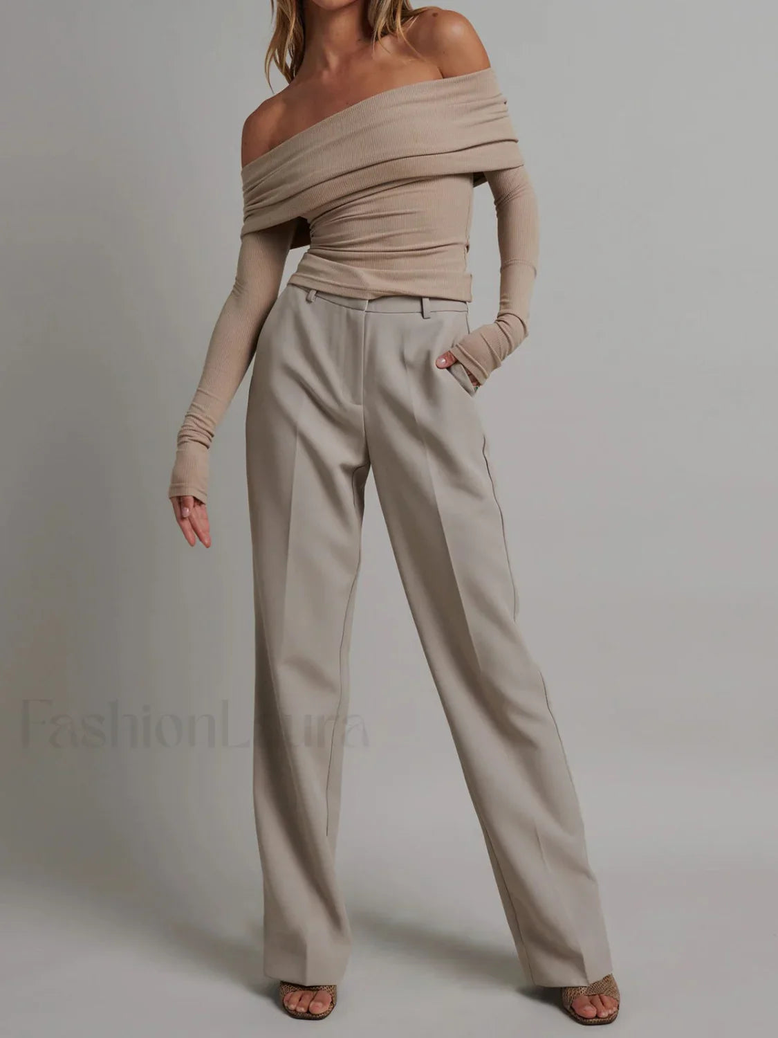 Off Shoulder Overfold Trendy Long Sleeve Crop Shirt