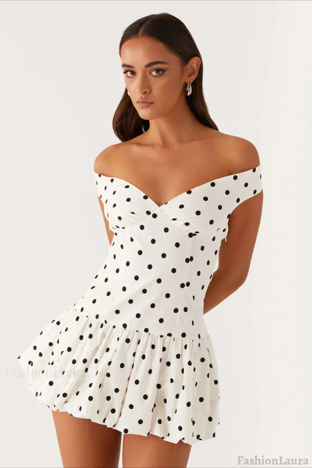Off-Shoulder Peplum Mini Dress White / S