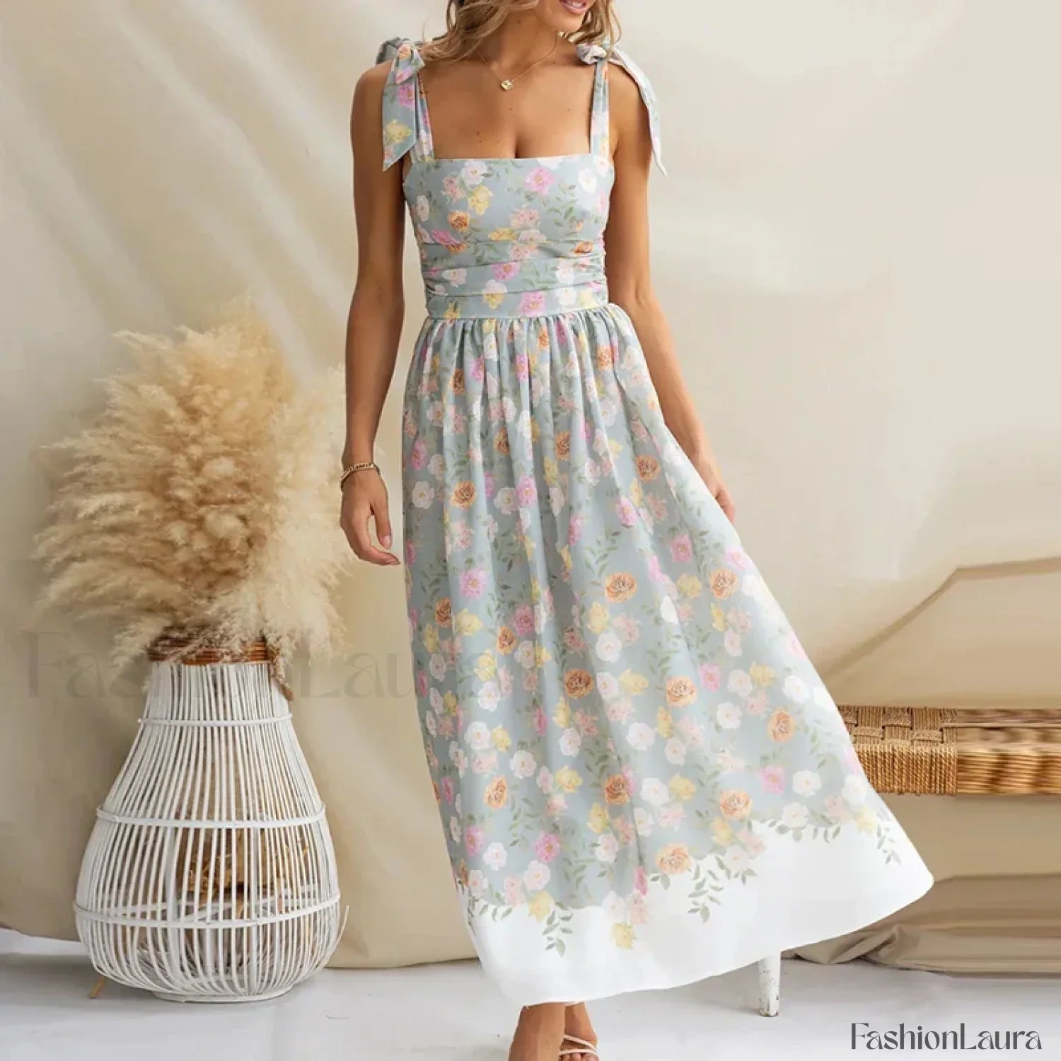 Off-Shoulder Pleated Floral Dress