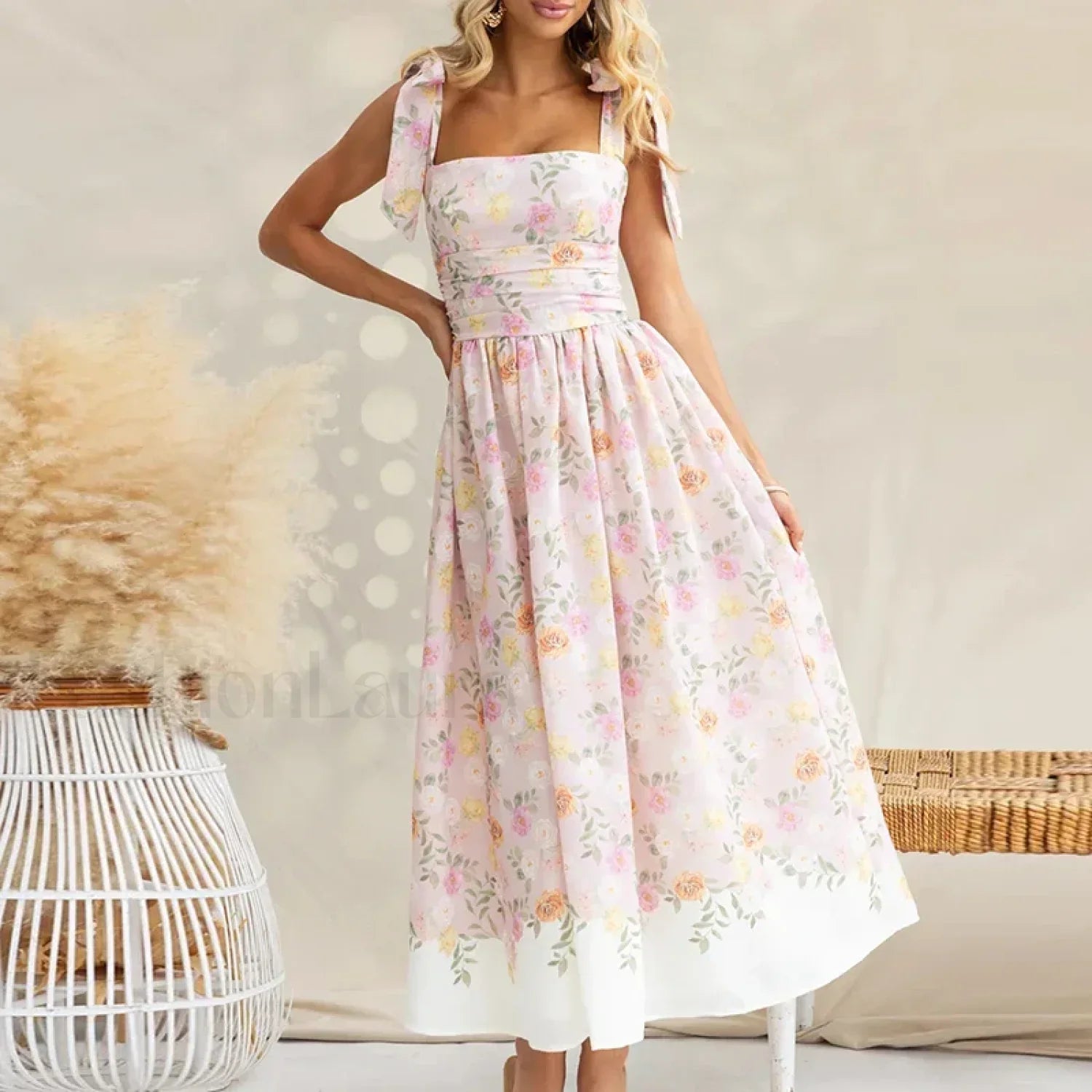 Off-Shoulder Pleated Floral Dress