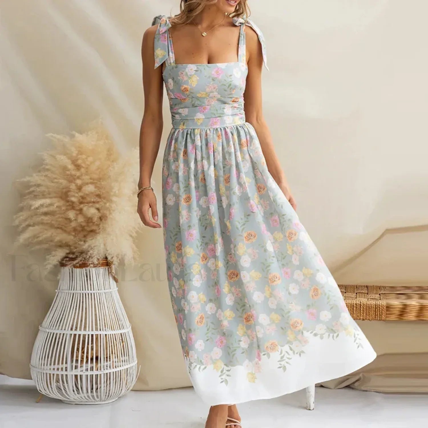 Off-Shoulder Pleated Floral Dress