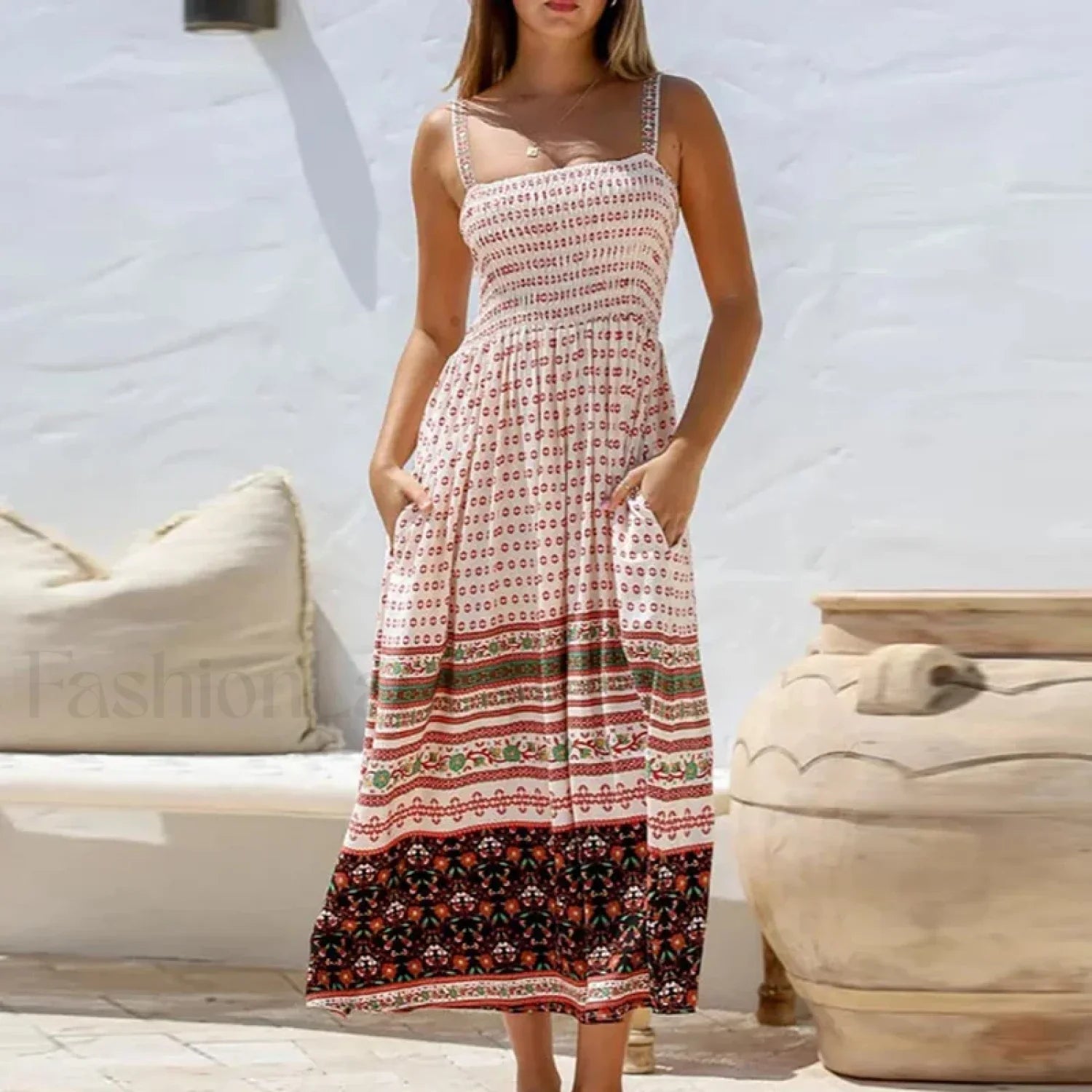 Off-Shoulder Pocket Boho Dress