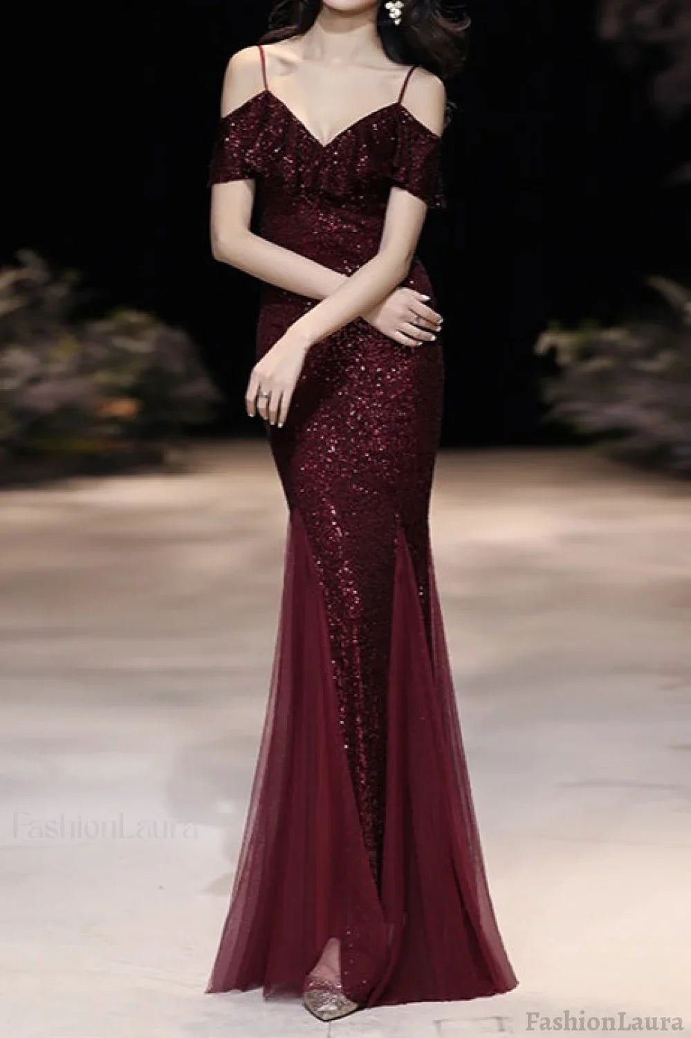 Off Shoulder Sequin Mesh Party Dress