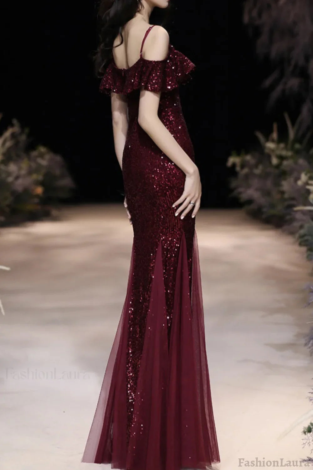 Off Shoulder Sequin Mesh Party Dress