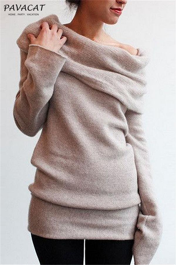 Off Shoulder Side Split Dipped Hem Knit Jumper