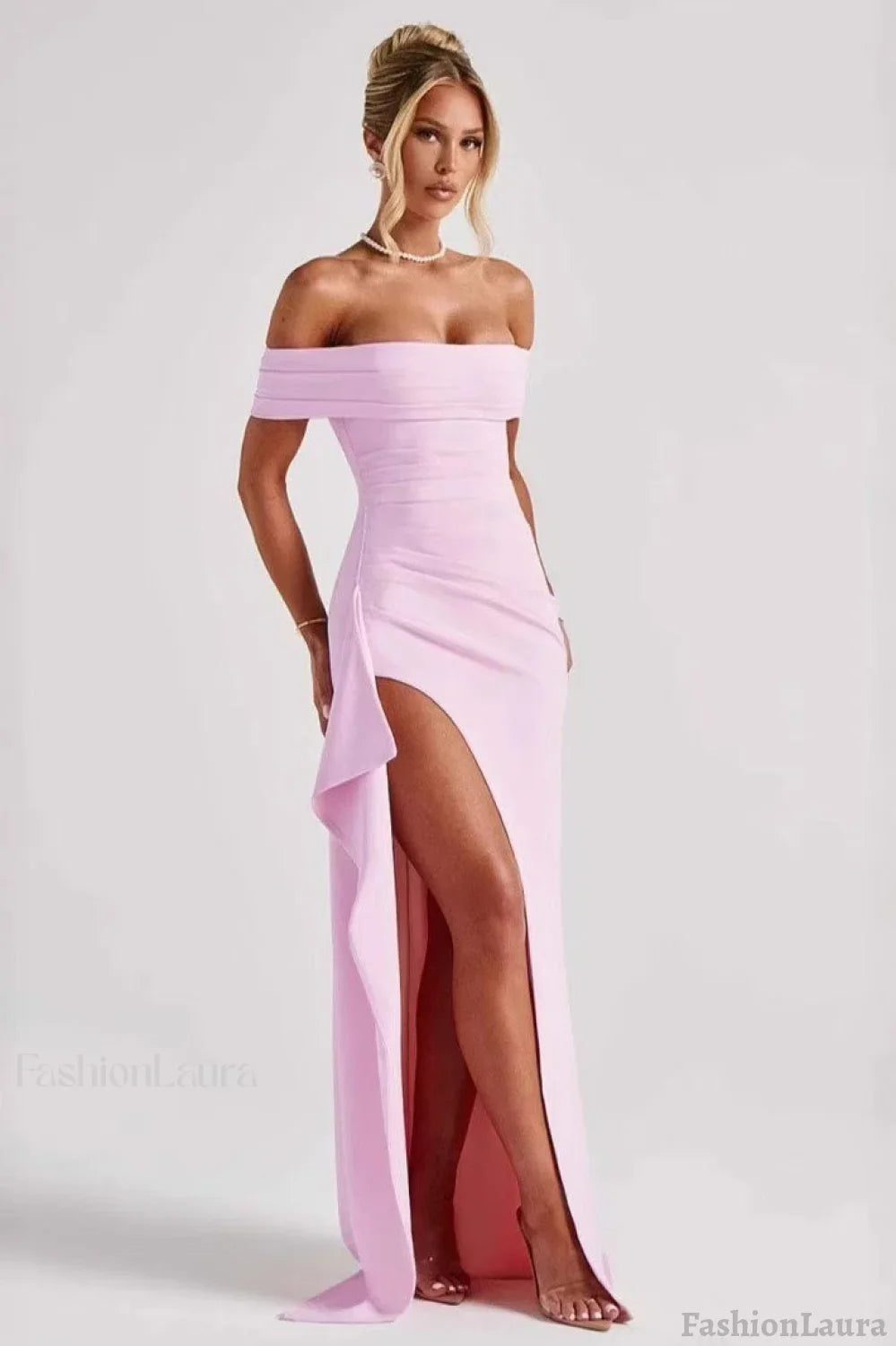 Off Shoulder Slit Party Formal Dress