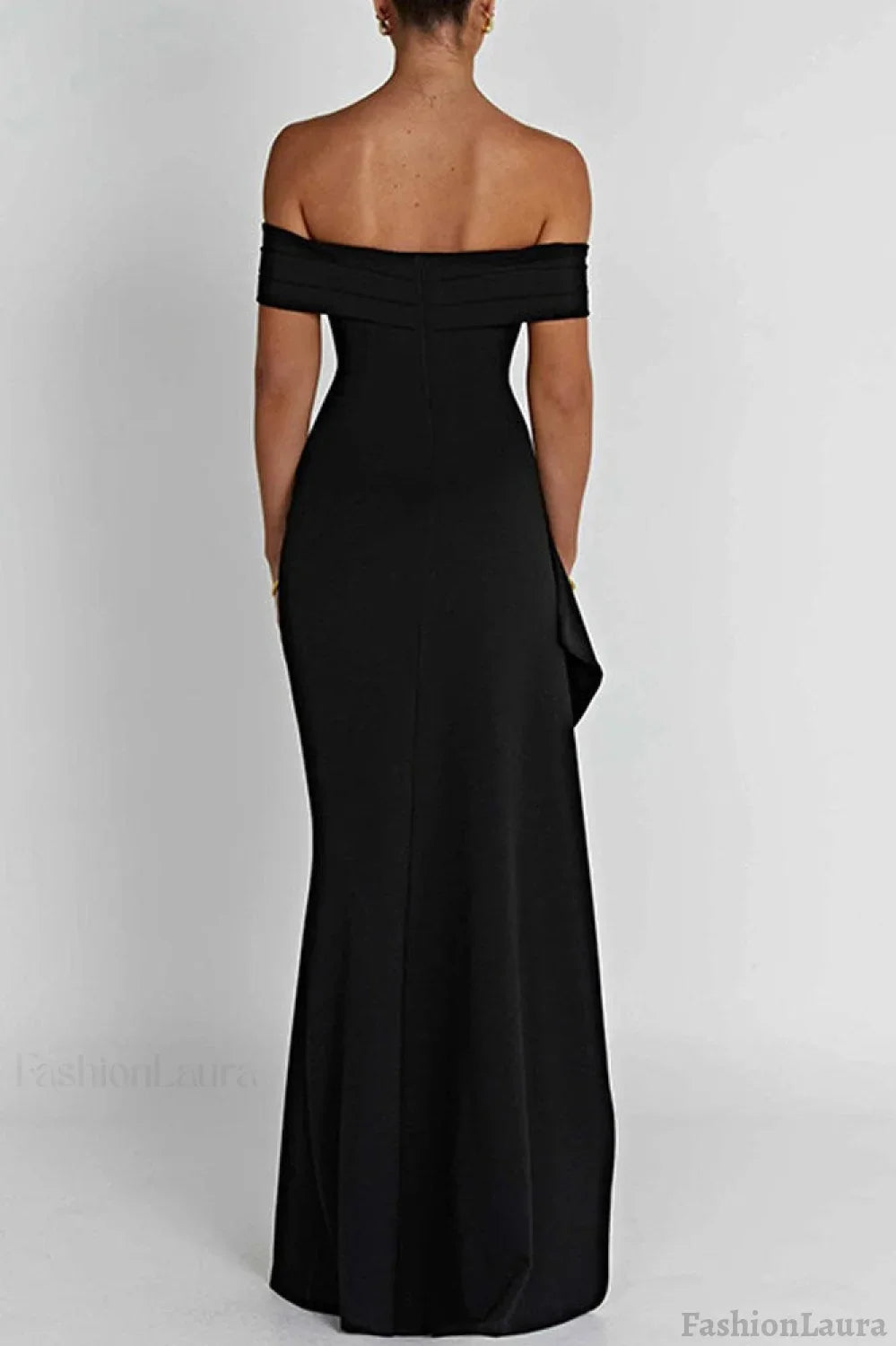 Off Shoulder Slit Party Formal Dress S / Black