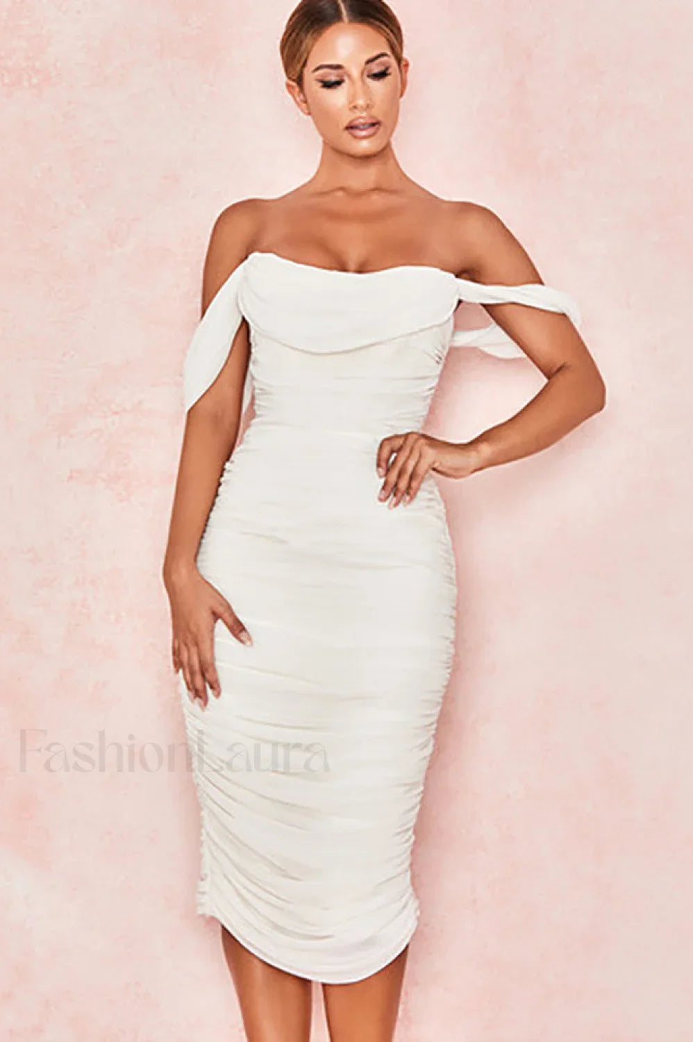 Off Shoulder Stylish Bodycon Dress S / White