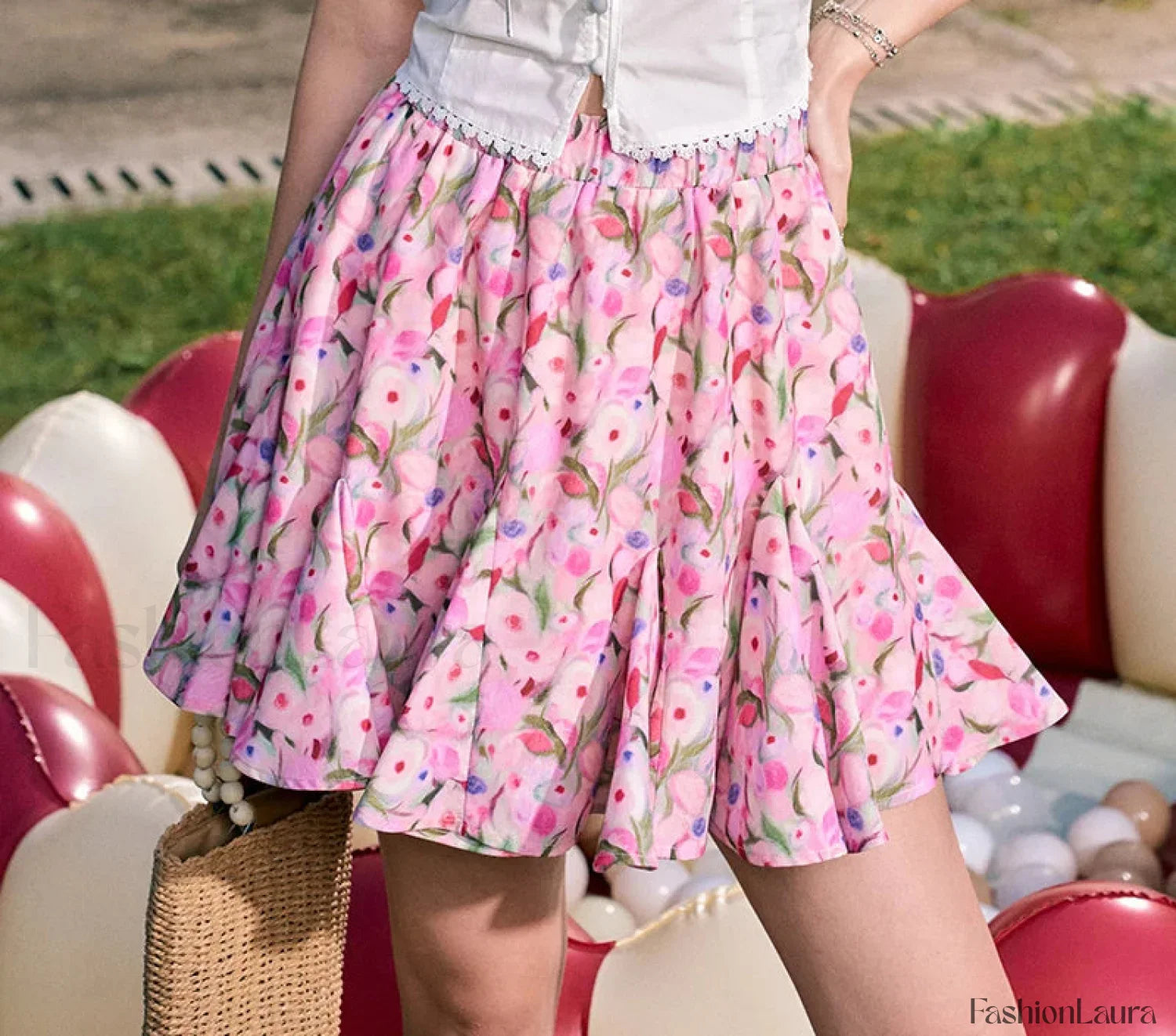 Oil Painting Floral High Waist Skirt