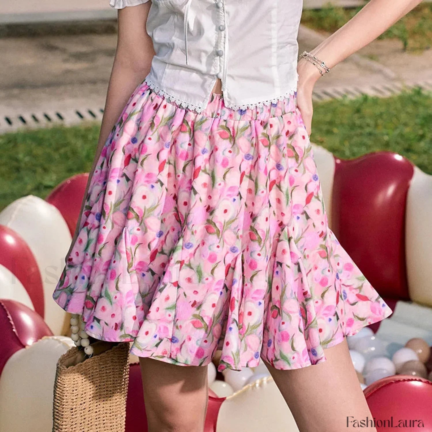 Oil Painting Floral High Waist Skirt