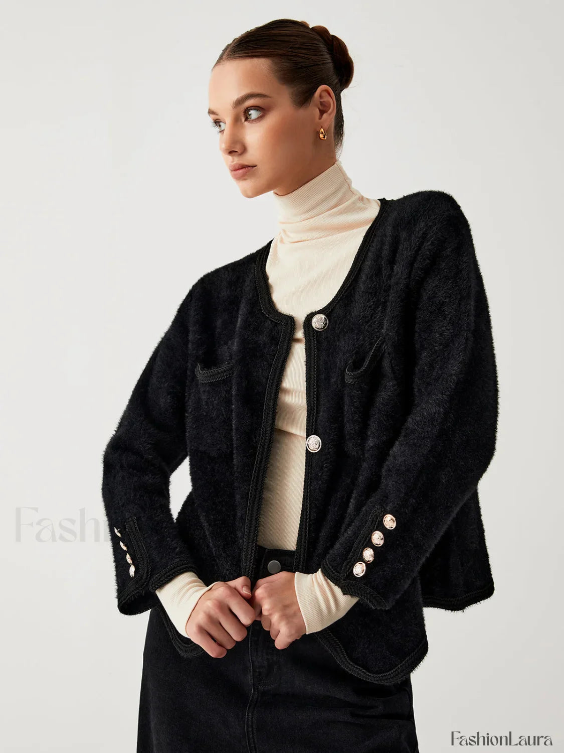 Old Money Graceful Aesthetics Fuzzy Cardigan
