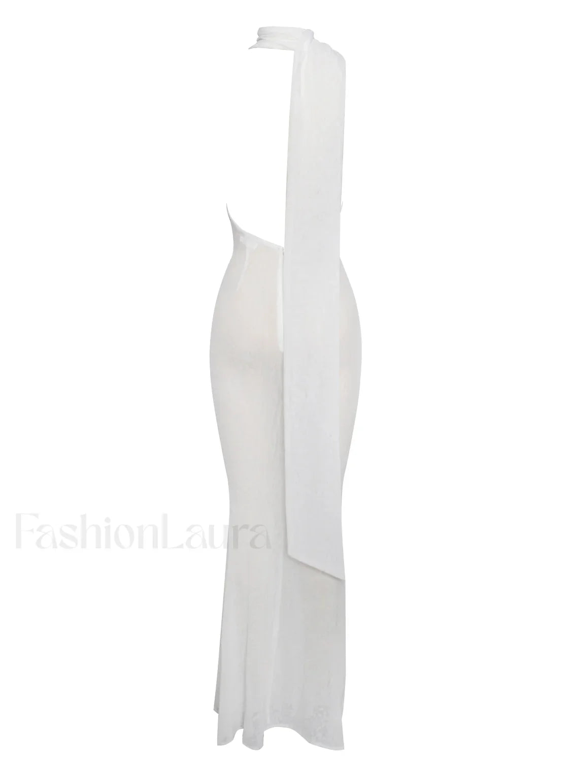 Olena White Burnout Velvet Animal Trendy Print Mesh Halter Neck Maxi Dress