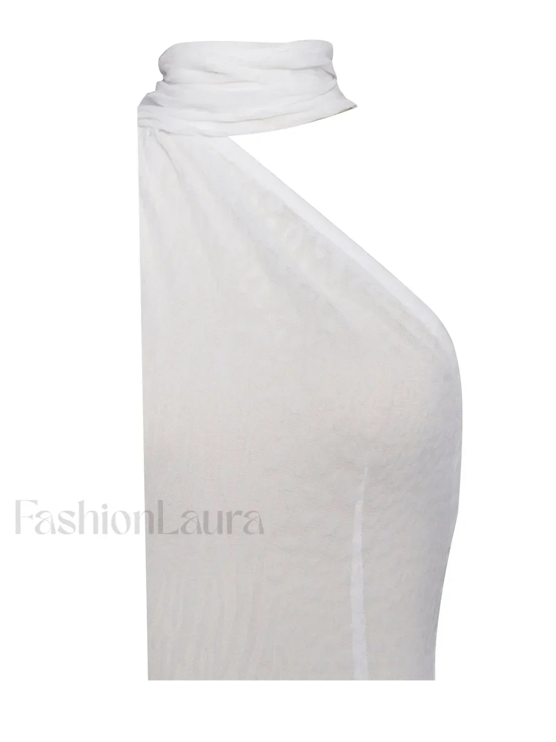 Olena White Burnout Velvet Animal Trendy Print Mesh Halter Neck Maxi Dress