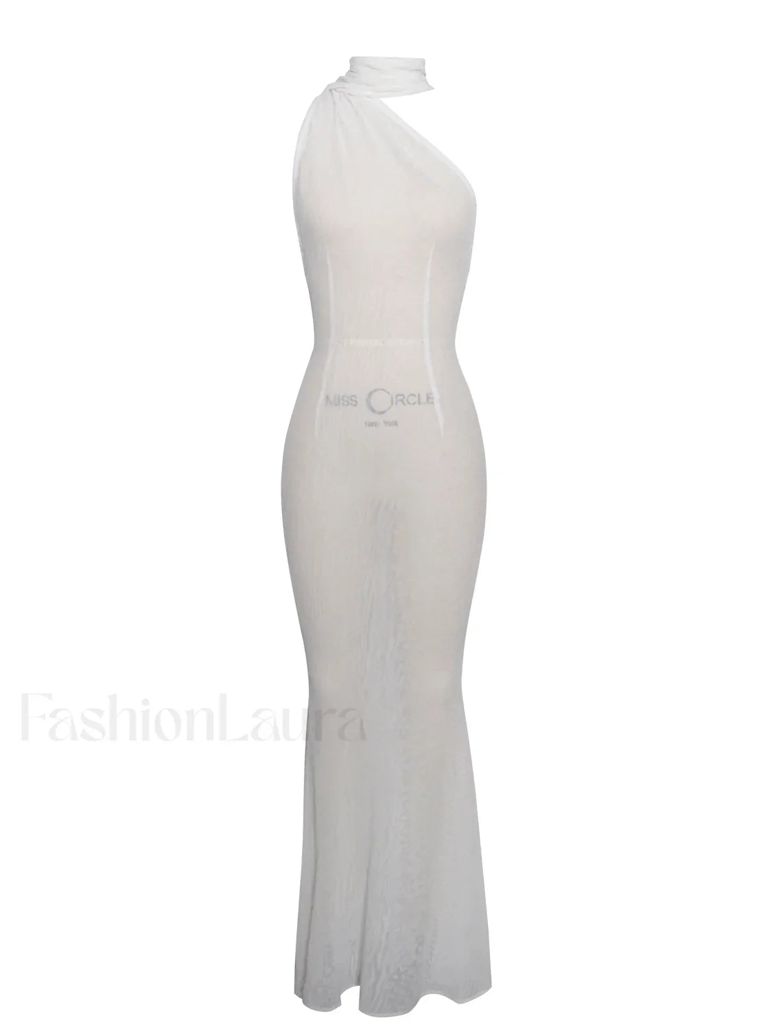 Olena White Burnout Velvet Animal Trendy Print Mesh Halter Neck Maxi Dress