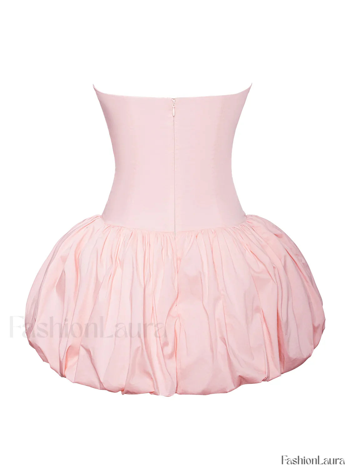 Oletta Pink Corset Strapless Graceful Bubble Hem Mini Dress