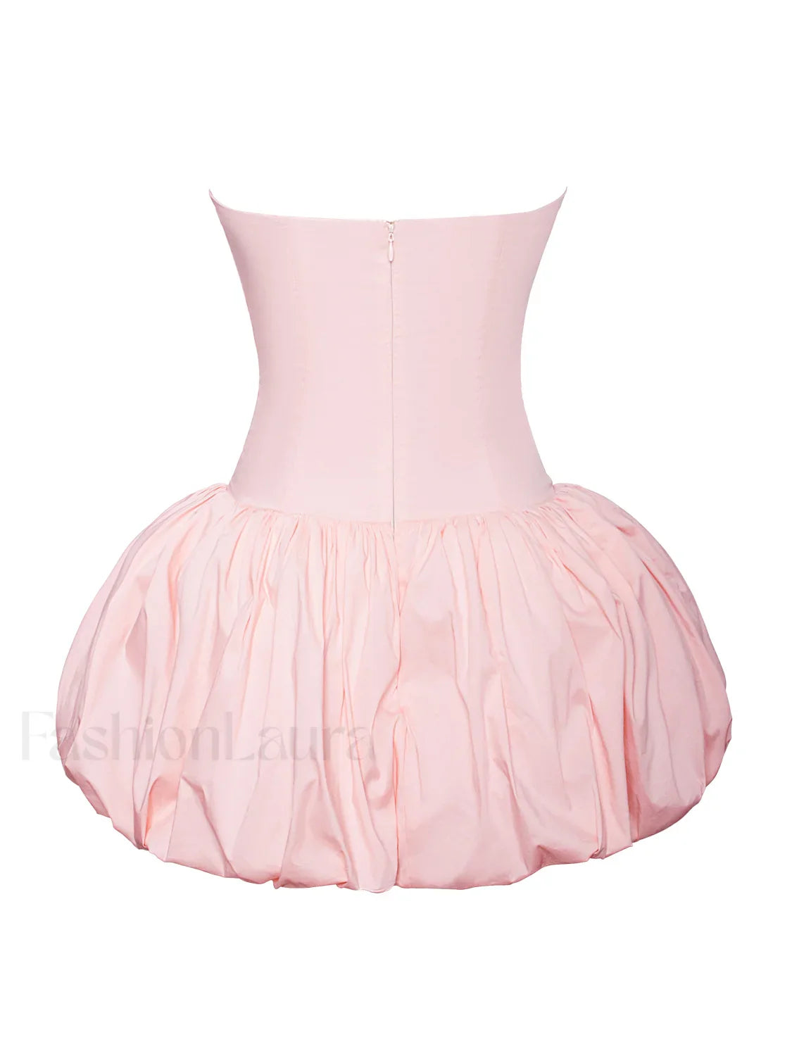 Oletta Pink Corset Strapless Graceful Bubble Hem Mini Dress