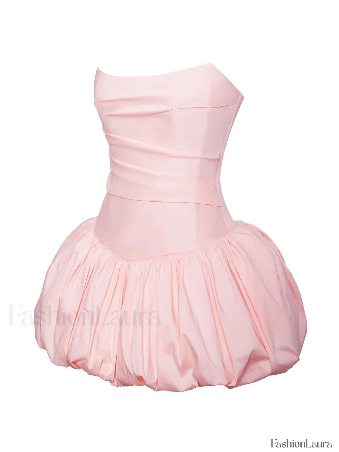 Oletta Pink Corset Strapless Graceful Bubble Hem Mini Dress