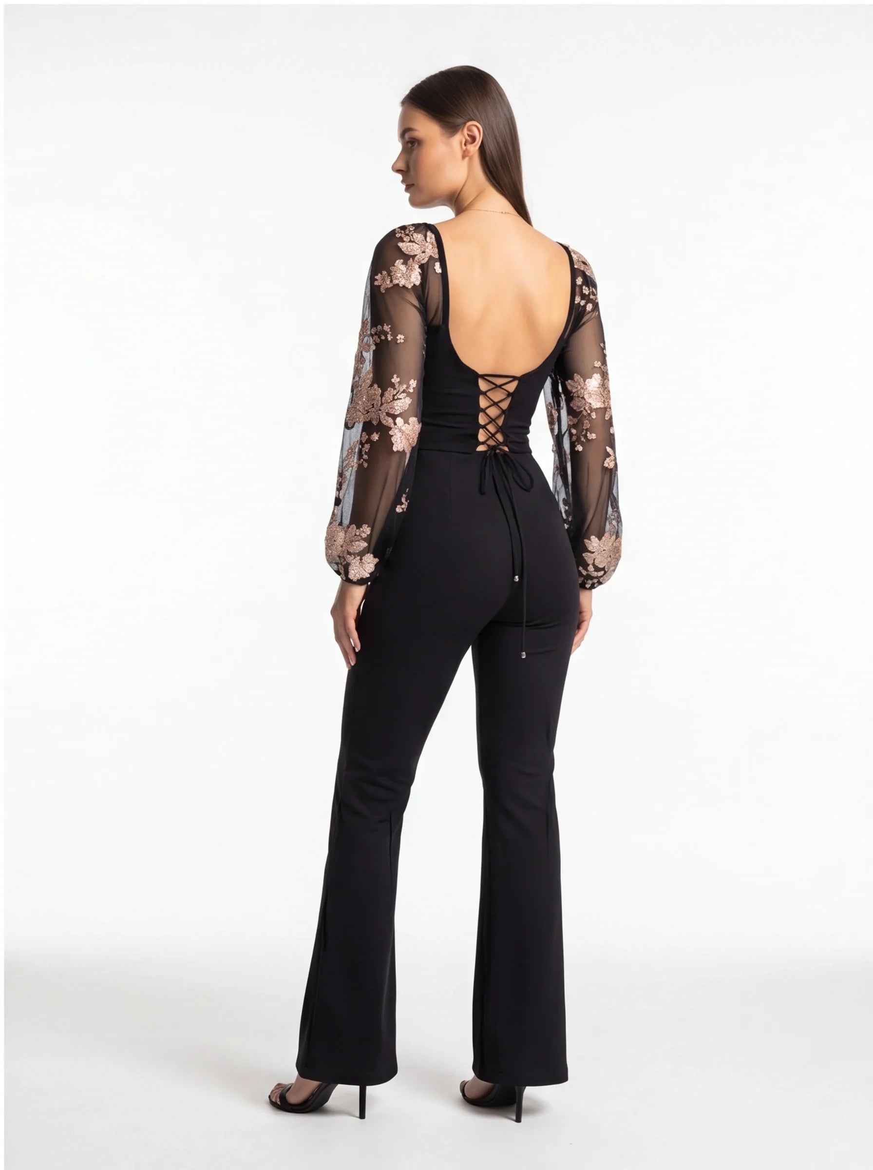 Elegant Flared Jumpsuit with Pockets and Adjustable Straps