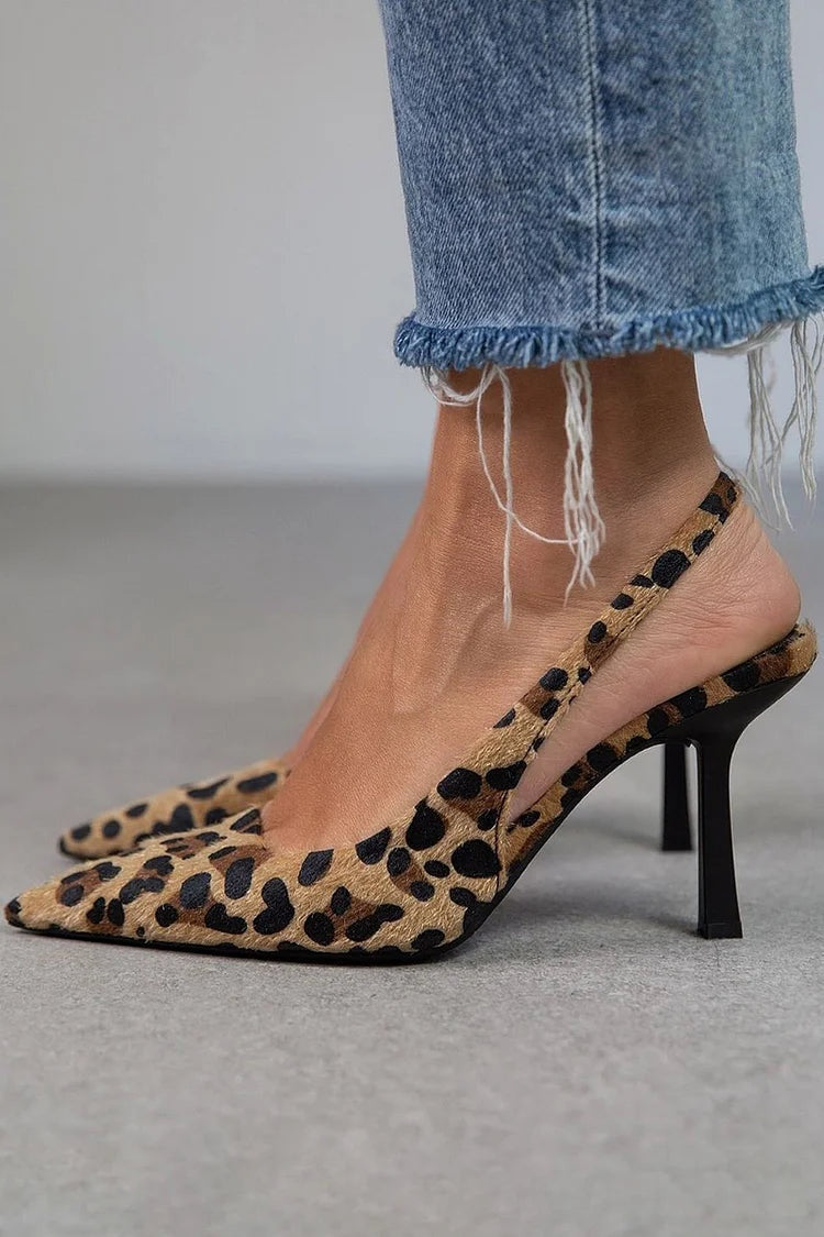 Leopard Print Pointed Toe Slingback Stiletto Pumps