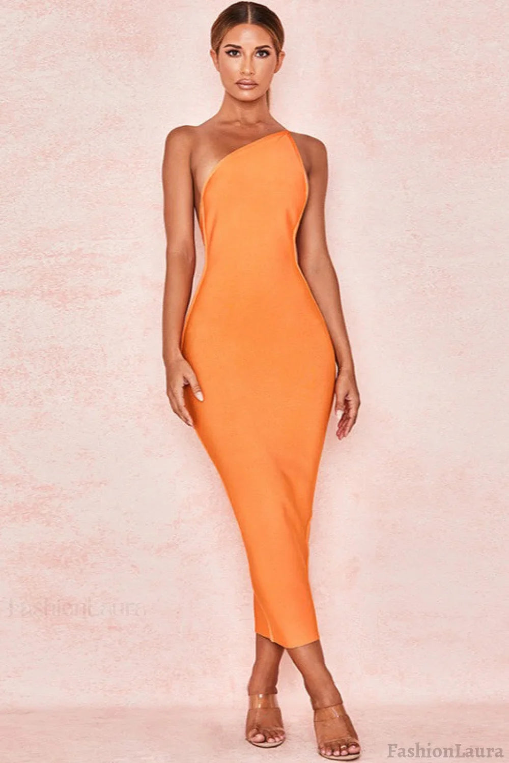 One Shoulder Backless Party Dress S / Orange