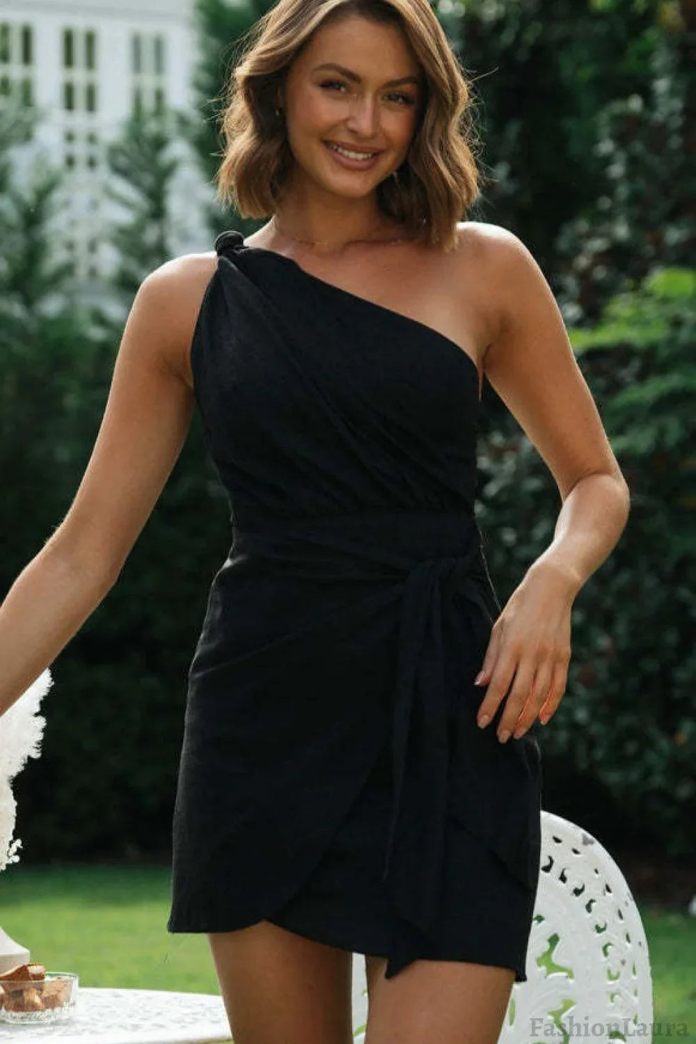 One-Shoulder Belted Asymmetrical Cocktail Dress