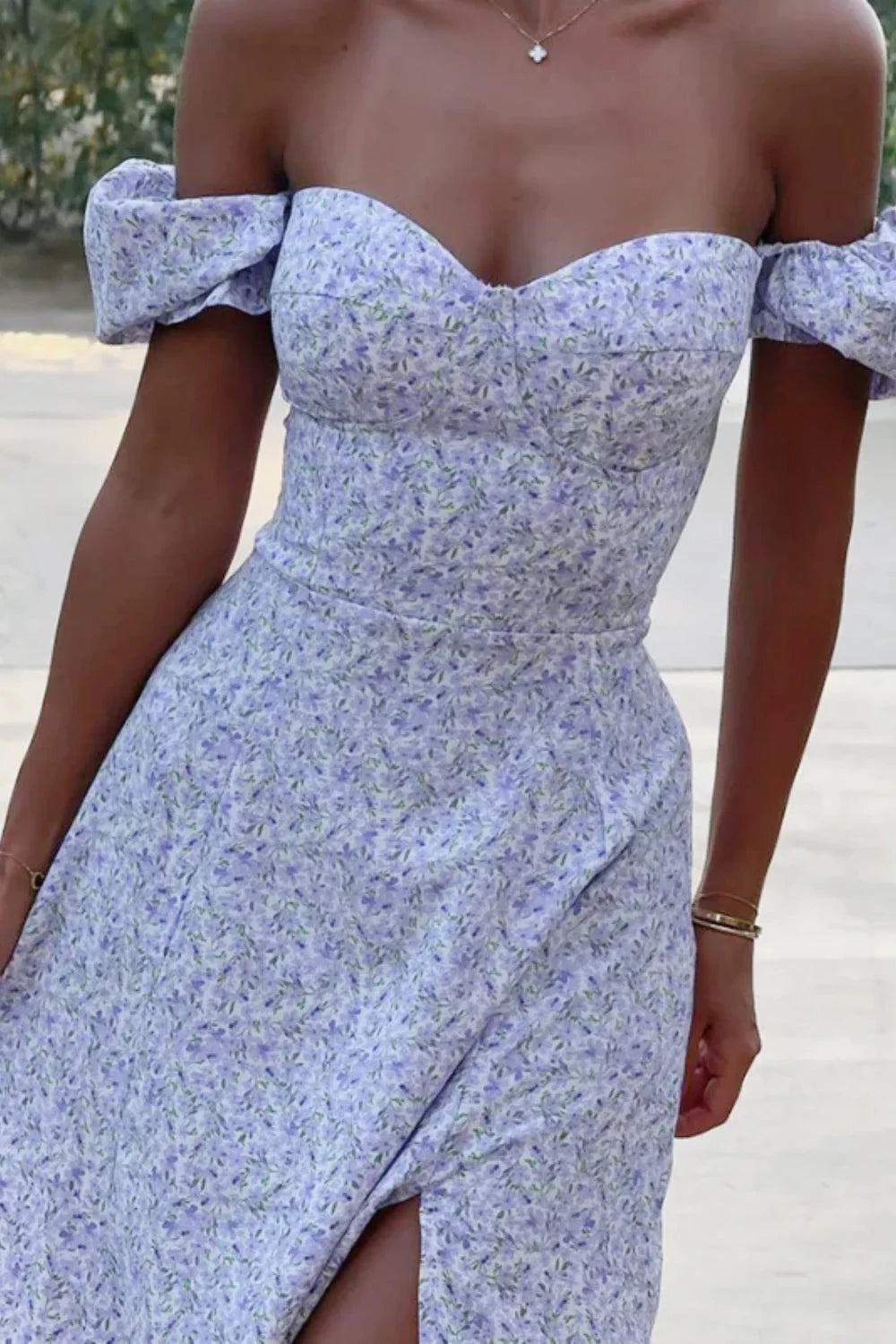 One-Shoulder Floral Split Slim Fit Floral Dress