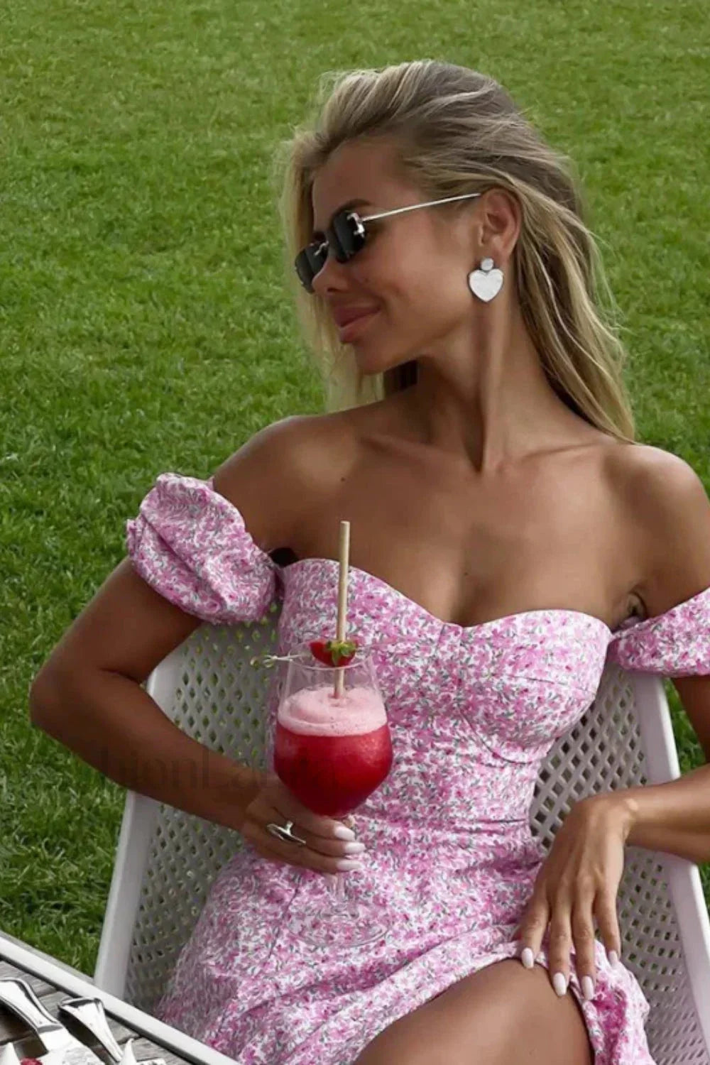 One-Shoulder Floral Split Slim Fit Floral Dress