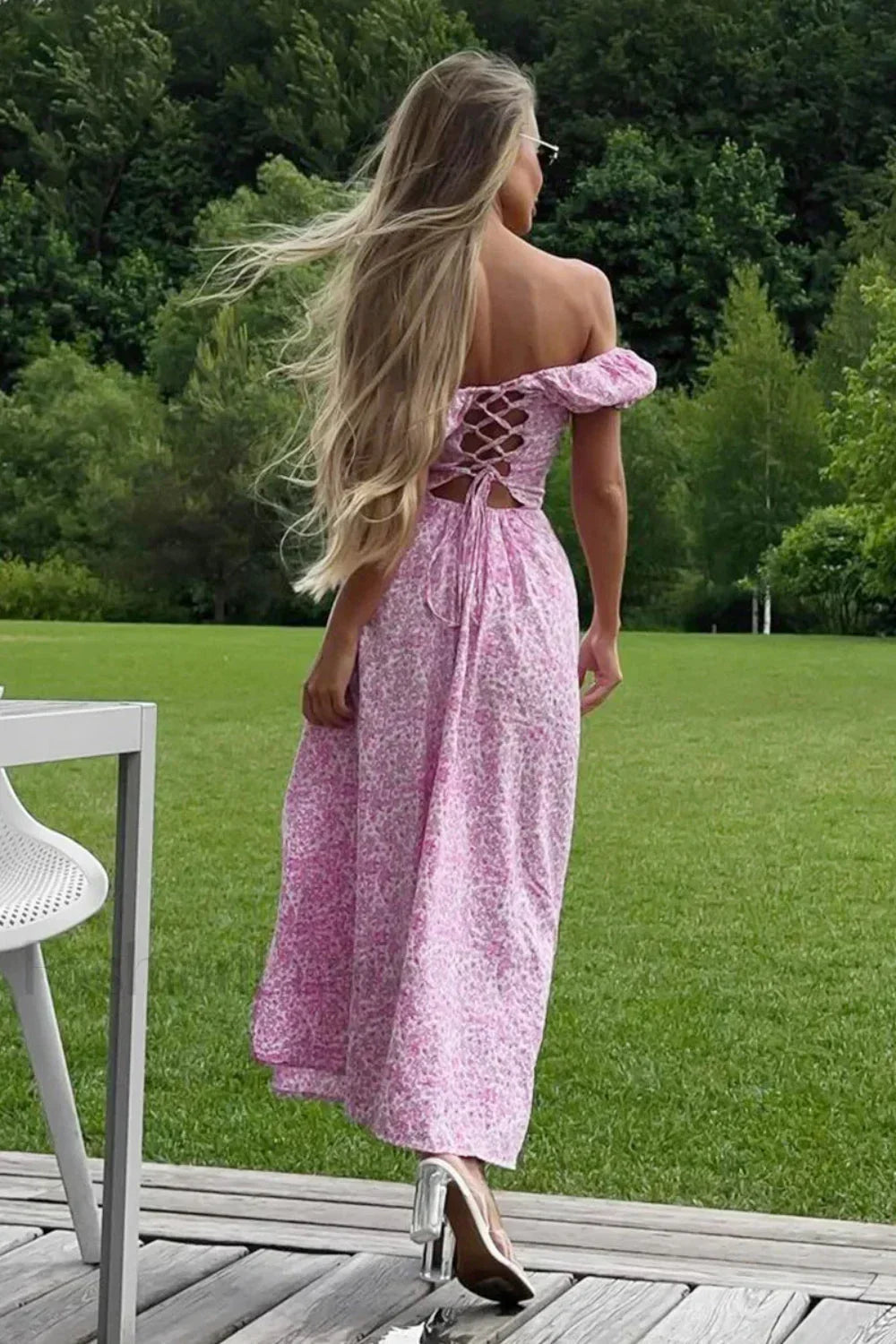 One-Shoulder Floral Split Slim Fit Floral Dress