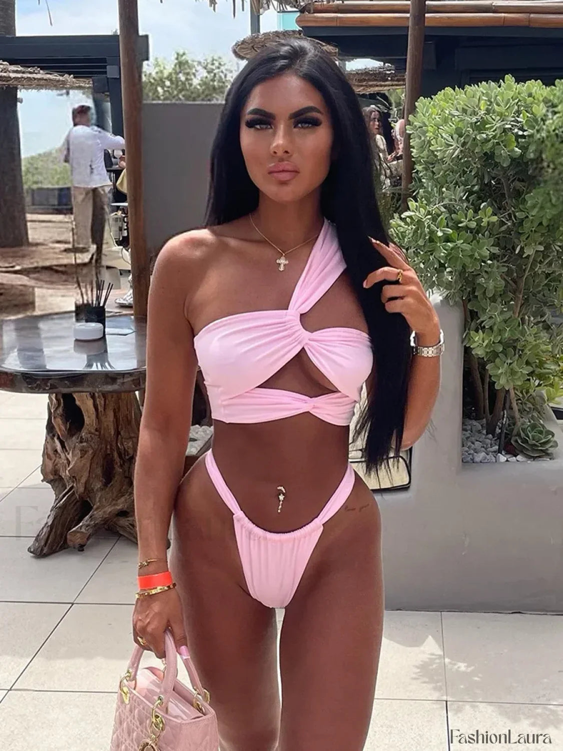 One-Shoulder Hollow Cover-Up Three Piece Set