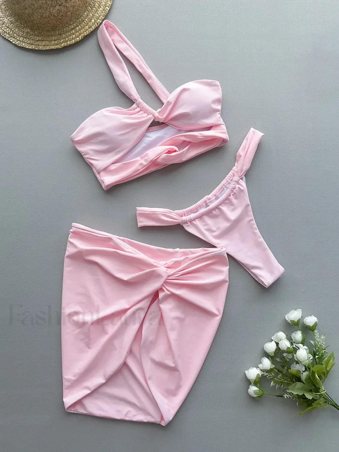 One-Shoulder Hollow Cover-Up Three Piece Set