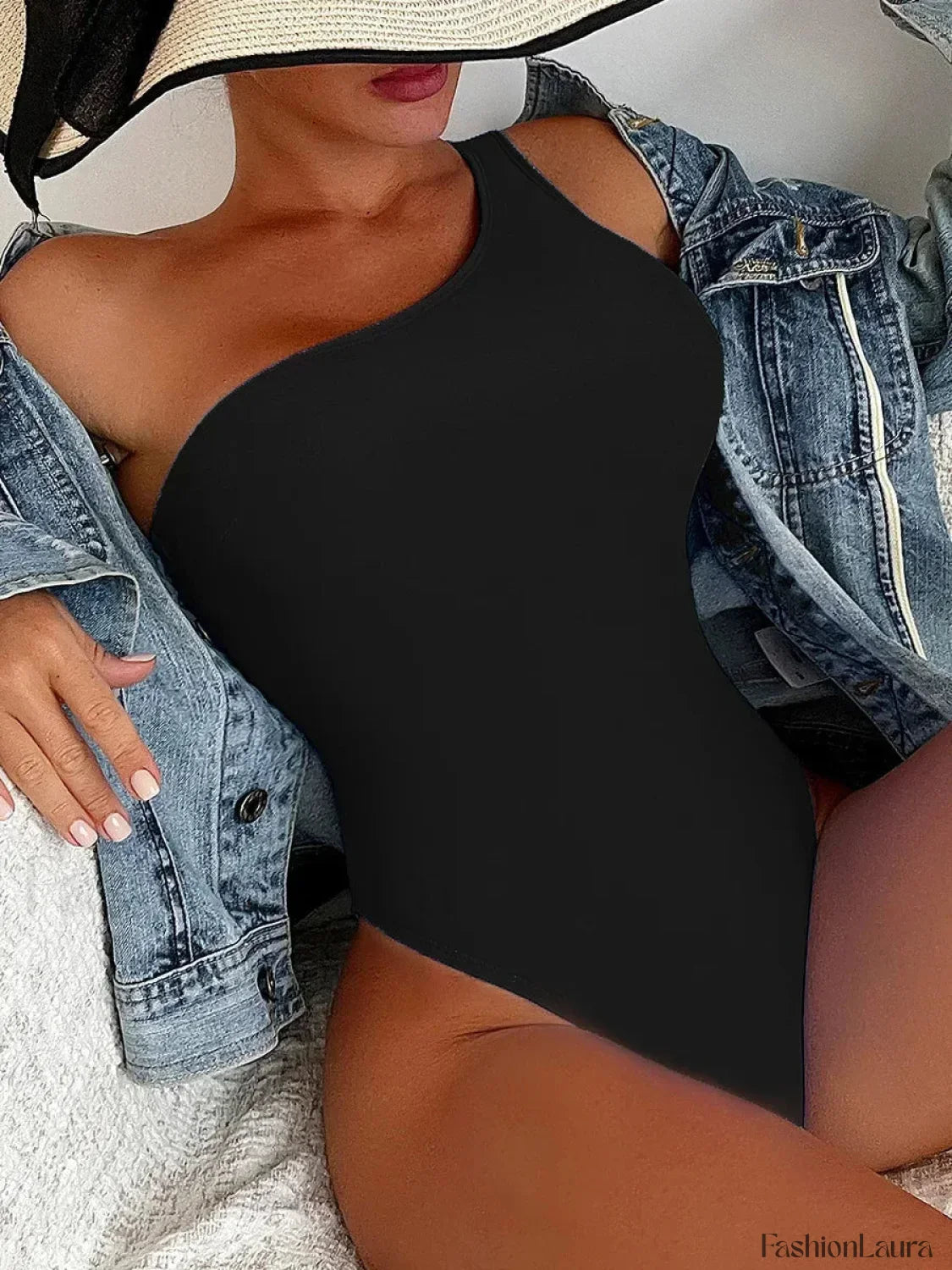 One Shoulder Lace Up Asymmetric One Piece