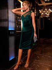 One Shoulder Split Hem Velvet Dress - View 12