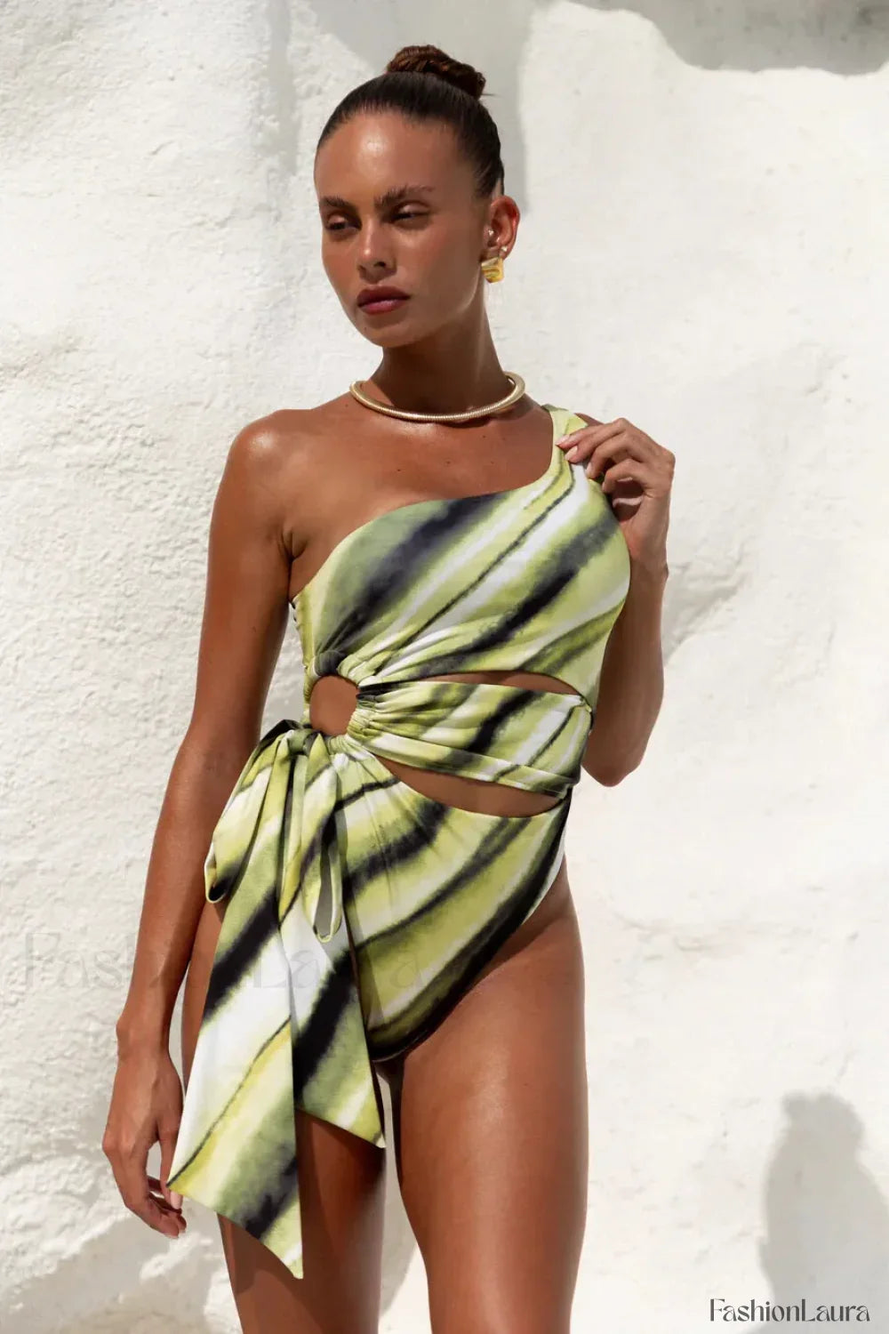 One Shoulder Print Hollow One Piece