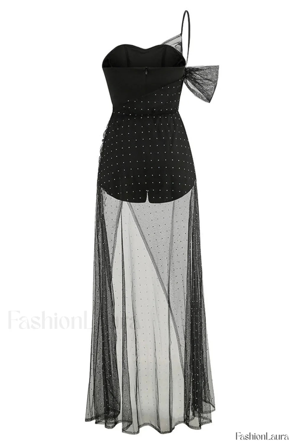 One Shoulder Rhinestone Charming Mesh Maxi Dress