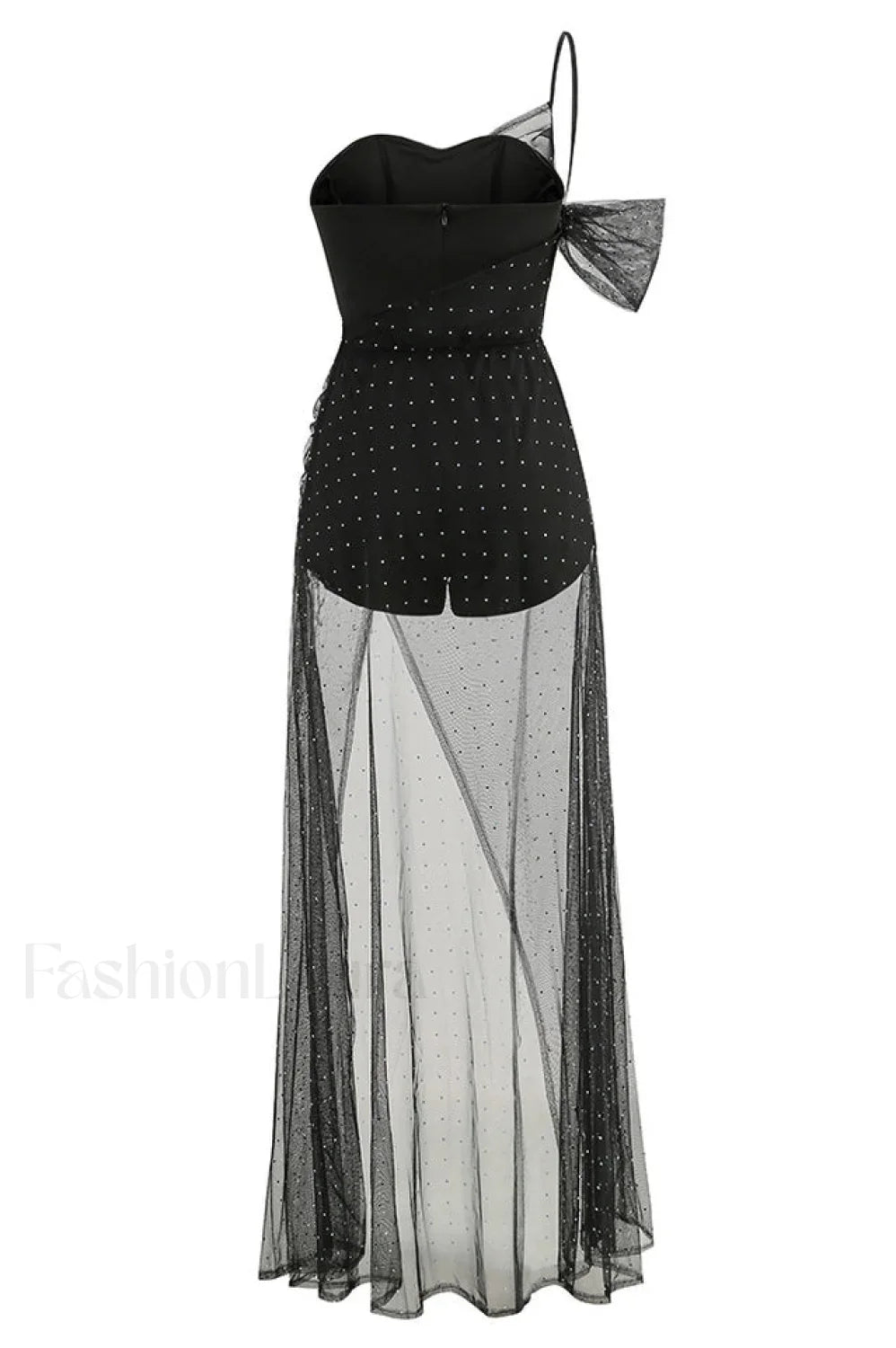 One Shoulder Rhinestone Charming Mesh Maxi Dress