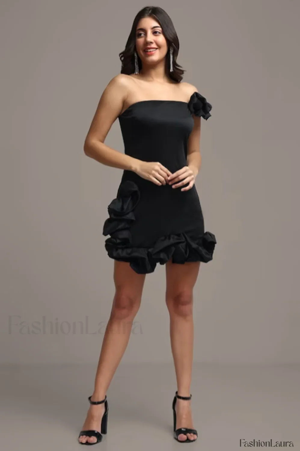 One Shoulder Ruffled Charming Sheath Mini Dress