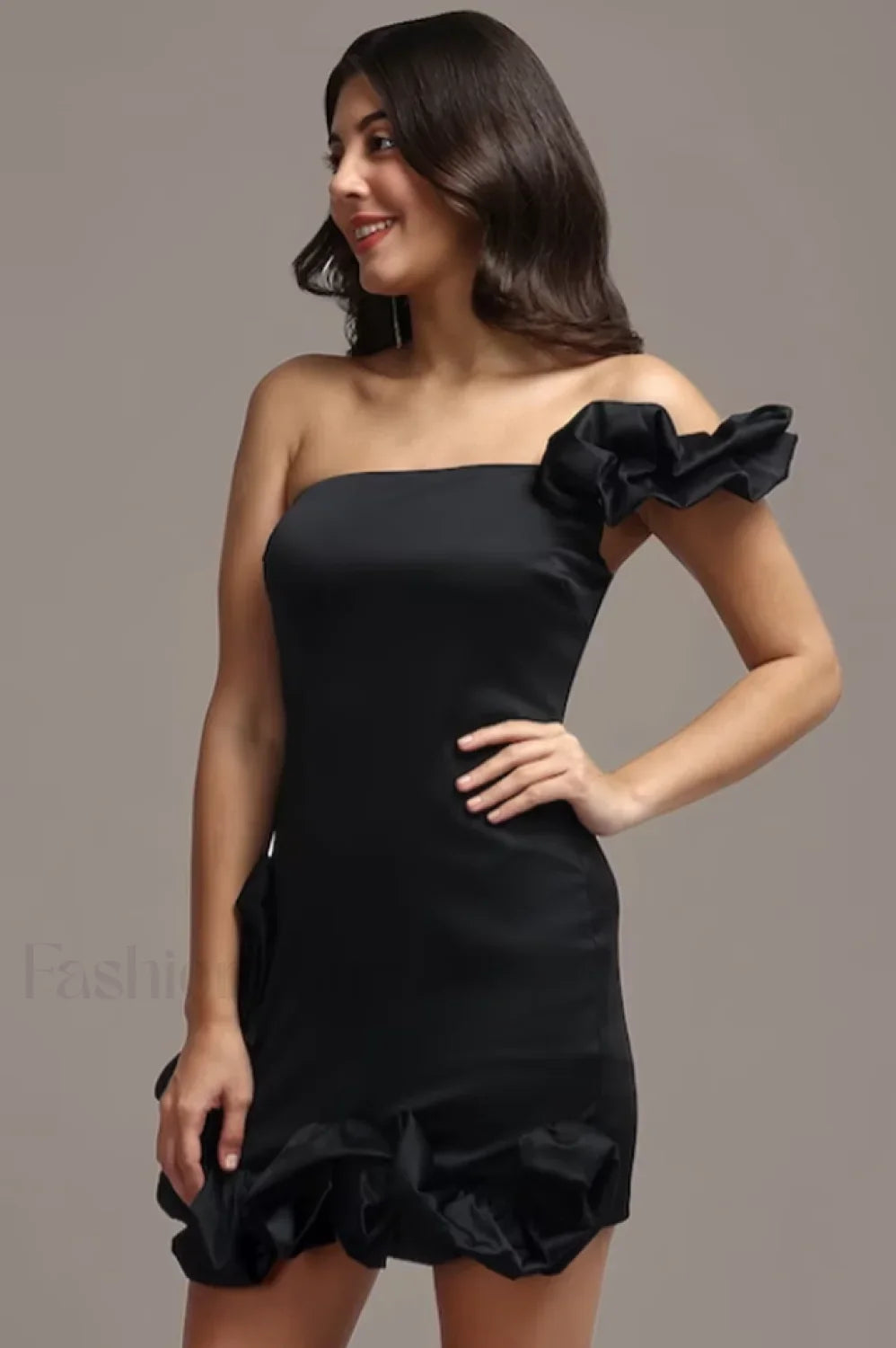 One Shoulder Ruffled Charming Sheath Mini Dress