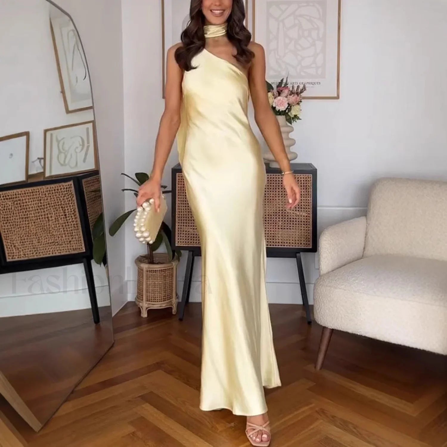 One-Shoulder Tie Sleeveless Bodycon Maxi Dress