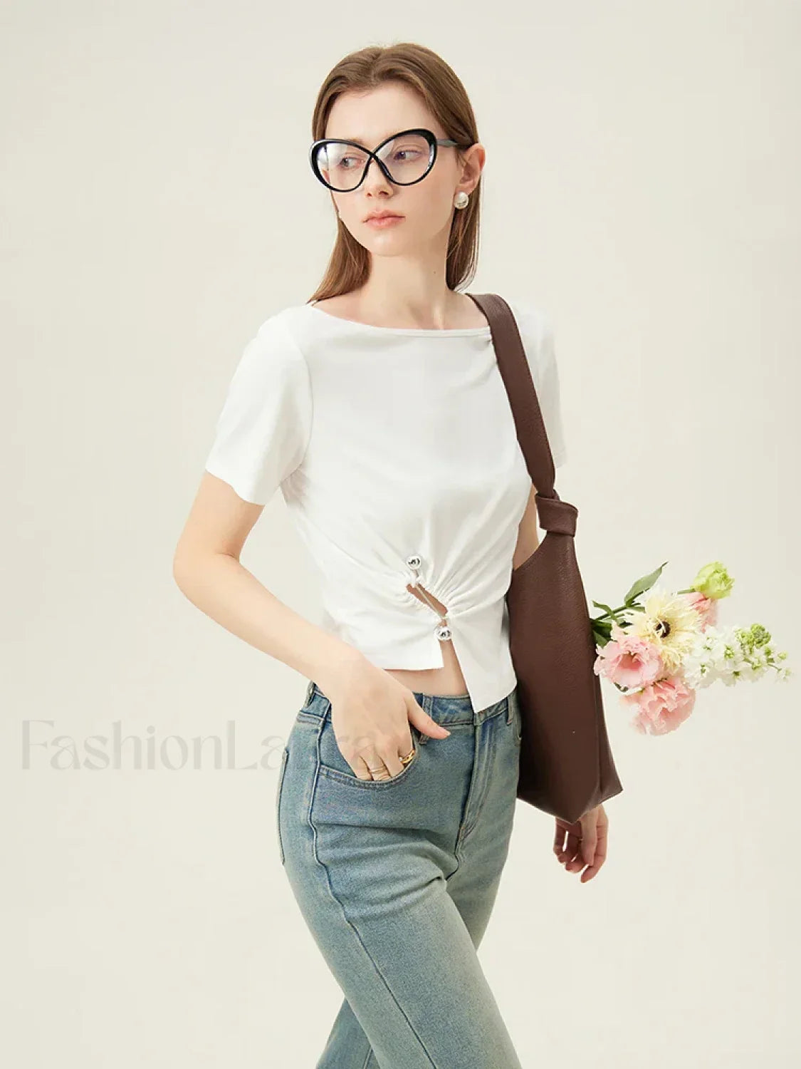One Shoulder Twisted Waist Crop T-Shirt