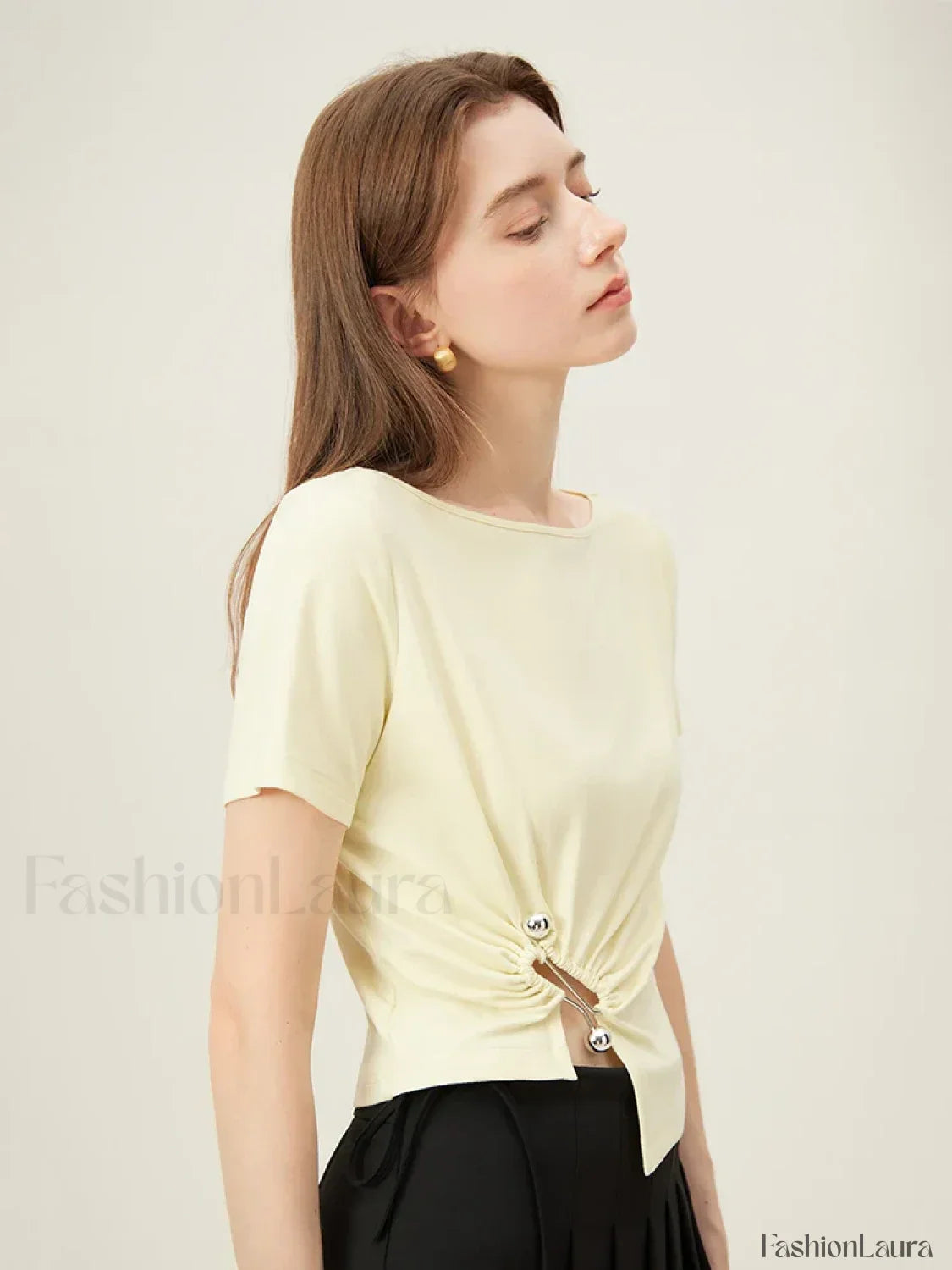 One Shoulder Twisted Waist Crop T-Shirt