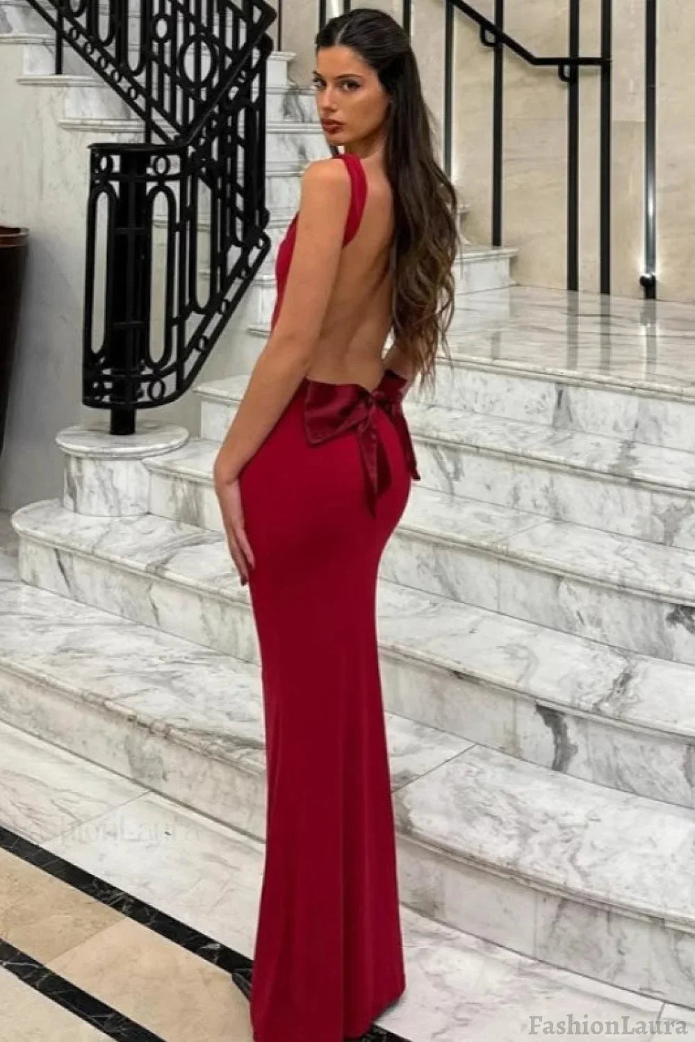 Open Back Bow Cocktail Dress S / Red