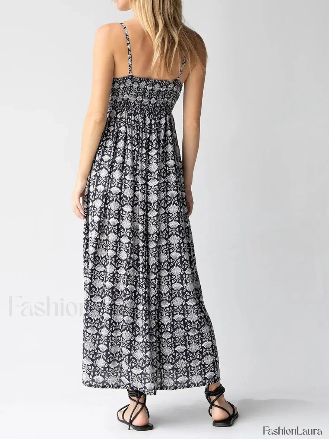 Open Back Floral Zipper Maxi Dress