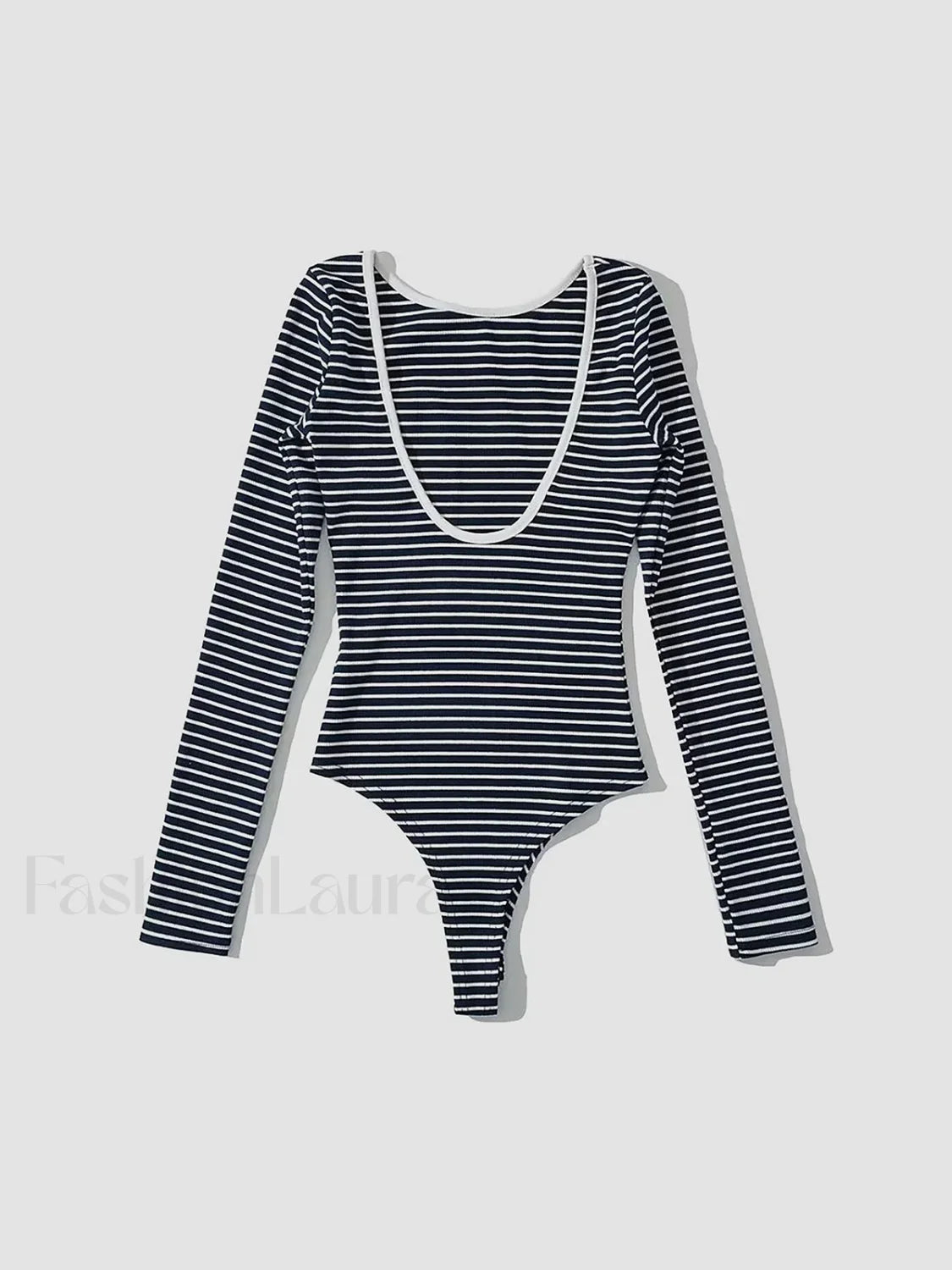 Open Back Stripe Long Sleeve Bodysuit
