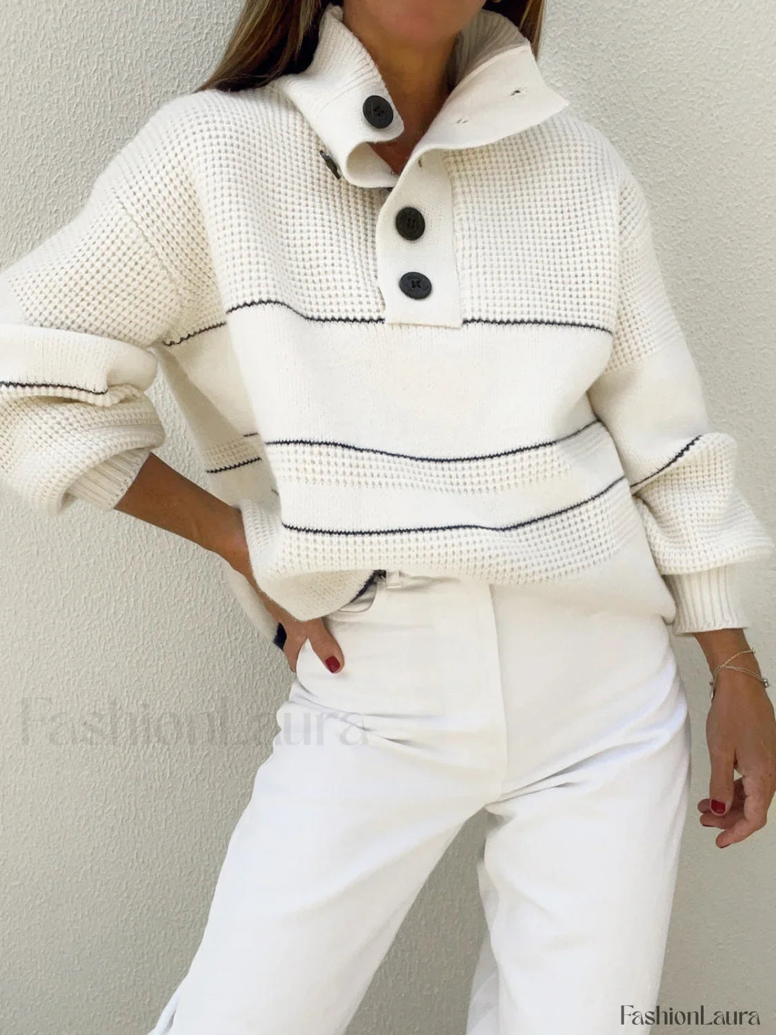 Open Collar Button Up Sweater