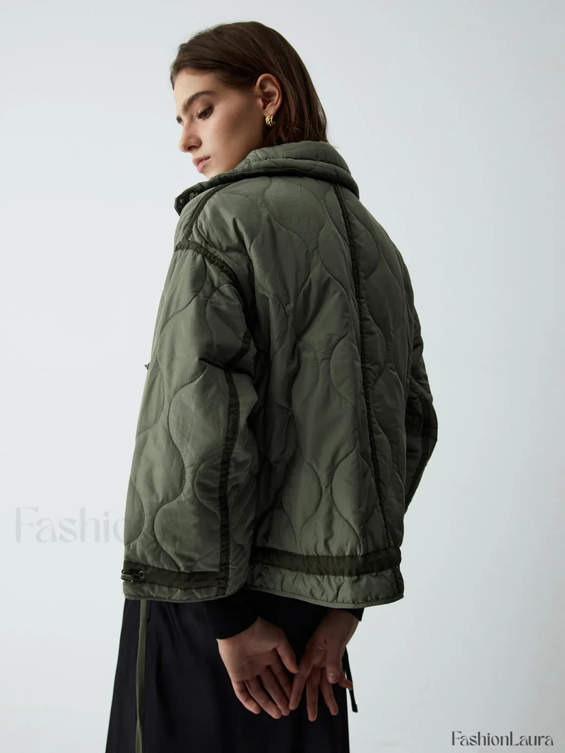 Open Collar Graceful Quilted Coat