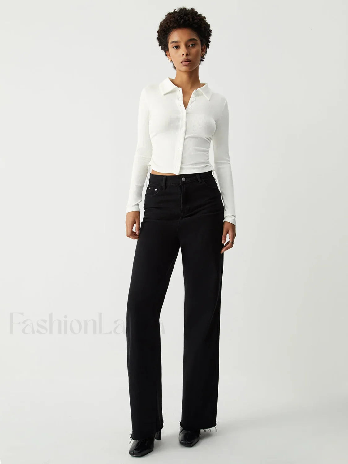 Open Collar Ruched Trendy Long Sleeve Shirt