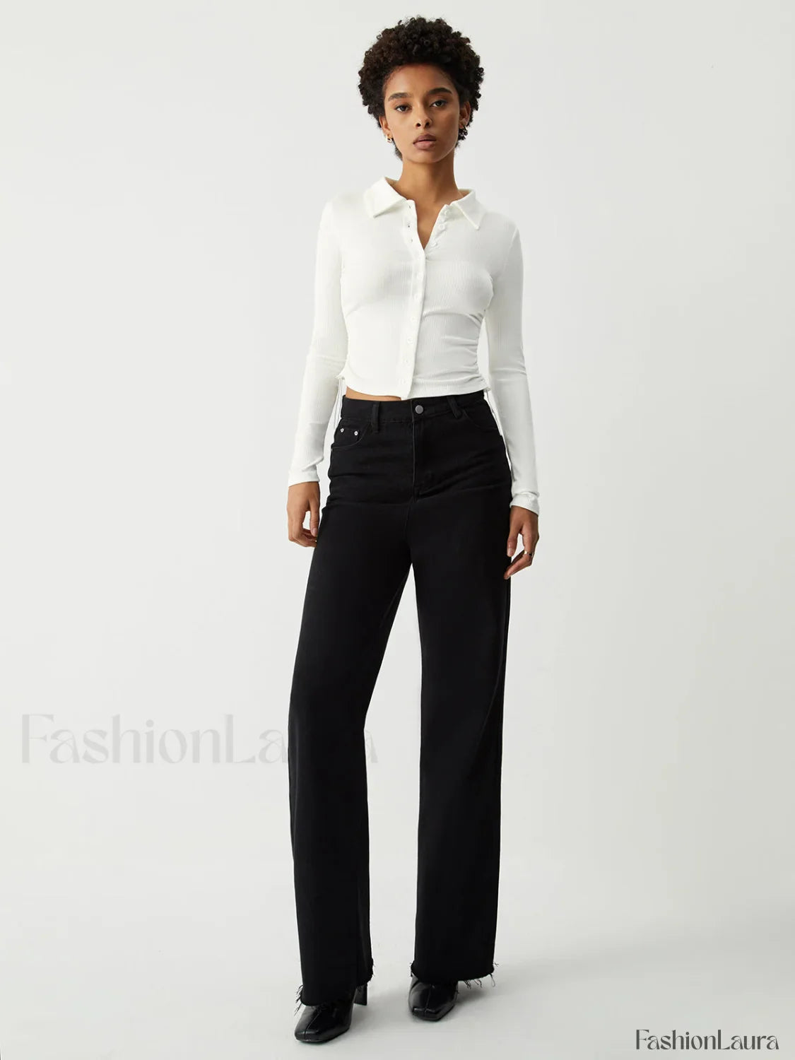 Open Collar Ruched Trendy Long Sleeve Shirt