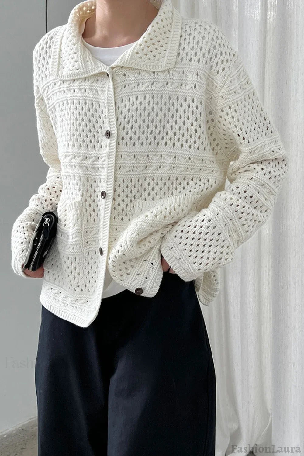 Openwork Knit Cardigan White / One Size