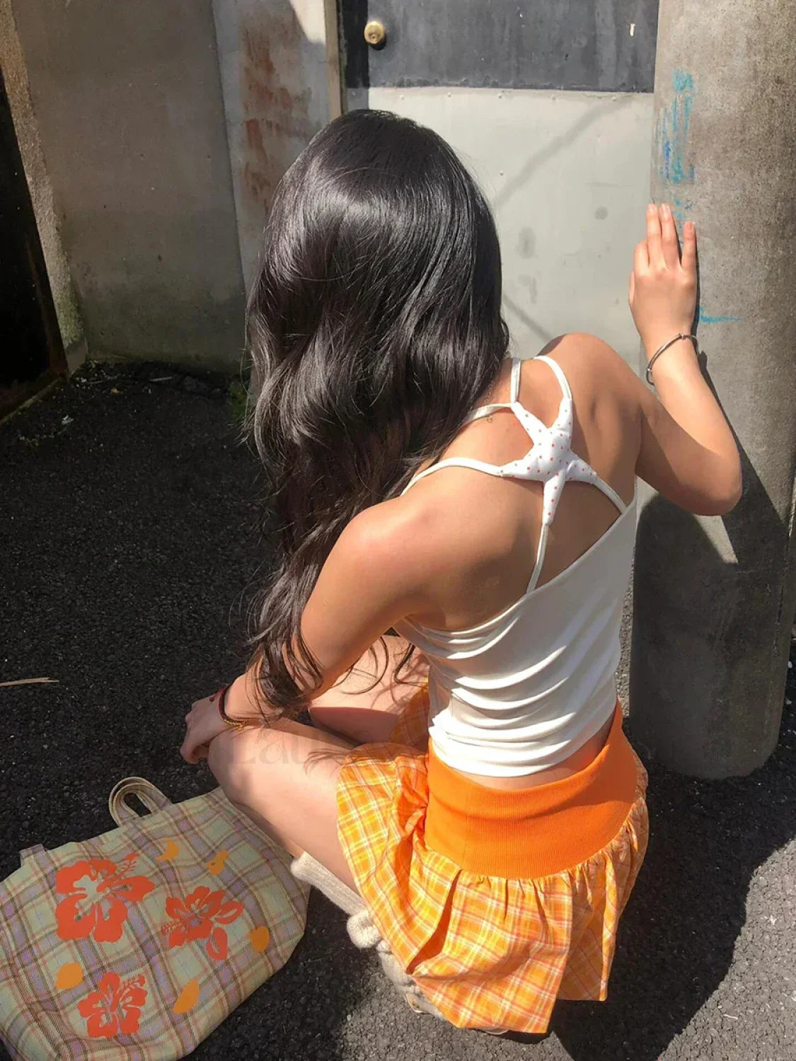 Orange Checkered Puffy Lounge Skirt