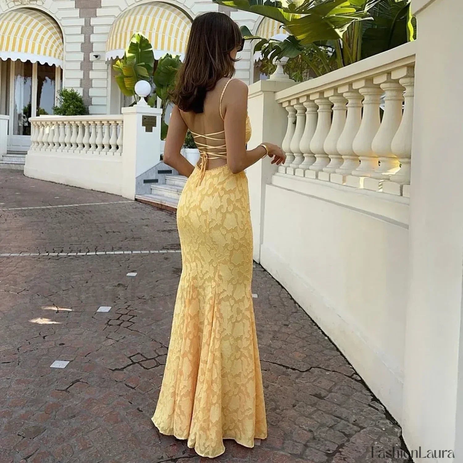 Orange Lace Up Maxi Dress